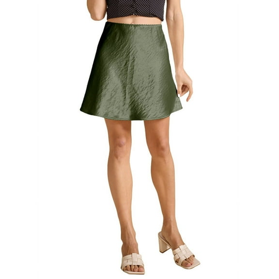Women'S Elegant High Waist Ruffle Mini Skirt Silky Satin Fishtail A-Line Skirts Green XL