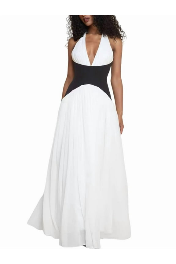 Women'S Elegant Holiday Casual Neckline Deep V Open Back Valentine'S Day Date Prom Dress Black & White XS