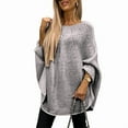 thumbnail image 1 of Women'S Elegant Knitted Cape Sweater Crew Neck Long Sleeve Baggy Tops Fashion Knitted Shawl Sweater Grey L, 1 of 8