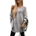 thumbnail image 1 of Women'S Elegant Knitted Cape Sweater Crew Neck Long Sleeve Baggy Tops Fashion Knitted Shawl Sweater Grey M, 1 of 6