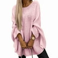 thumbnail image 1 of Women'S Elegant Knitted Cape Sweater Crew Neck Long Sleeve Baggy Tops Fashion Knitted Shawl Sweater Pink M, 1 of 8