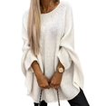thumbnail image 1 of Women'S Elegant Knitted Cape Sweater Crew Neck Long Sleeve Baggy Tops Fashion Knitted Shawl Sweater White XL, 1 of 6