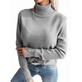 thumbnail image 1 of Women'S Elegant Lapel Long Sleeve Knitted Sweater Autumn and Winter Solid Color Button Pullover Sweater Top Grey M, 1 of 10