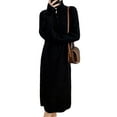 thumbnail image 1 of Women'S Elegant Long Sleeve Lapel Knitted Fall Winter Over-The-Knee Sweater Dress with Zipper Black One Size, 1 of 5