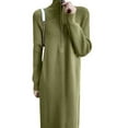thumbnail image 1 of Women'S Elegant Long Sleeve Lapel Knitted Fall Winter Over-The-Knee Sweater Dress with Zipper Olive Color One Size, 1 of 5
