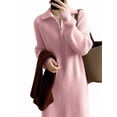 thumbnail image 1 of Women'S Elegant Long Sleeve Lapel Knitted Fall Winter Over-The-Knee Sweater Dress with Zipper Pink One Size, 1 of 7