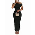thumbnail image 1 of Women'S Elegant Maxi Dress Short Sleeve Bodycon Cocktail Prom Summer Oblique Off-Shoulder Black L, 1 of 7