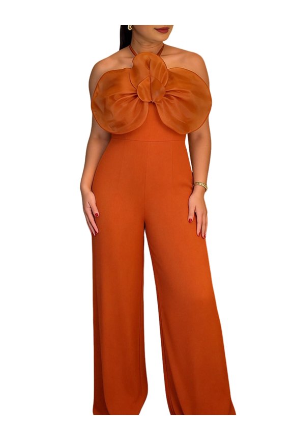 Women'S Elegant Off Shoulder Wide Leg Jumpsuit for Party and Clubwear Brick Red XXL