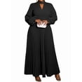 thumbnail image 1 of Women'S Elegant Pleated Maxi Dress with Puff Sleeves and Stand Collar for Various Occasions Black 4XL, 1 of 9