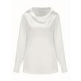 thumbnail image 1 of Women'S Elegant Satin Silk Blouse Cowl Neck Ruched Front Draped Long Sleeve Work Office Shirt Top White L, 1 of 6