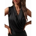 thumbnail image 1 of Women'S Elegant Satin Wrap V Neck Sleeveless Tank Blouse Tee Top Black L, 1 of 6
