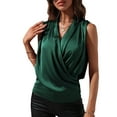 thumbnail image 1 of Women'S Elegant Satin Wrap V Neck Sleeveless Tank Blouse Tee Top Green M, 1 of 6