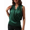 thumbnail image 1 of Women'S Elegant Satin Wrap V Neck Sleeveless Tank Blouse Tee Top Green XL, 1 of 8