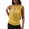 thumbnail image 1 of Women'S Elegant Satin Wrap V Neck Sleeveless Tank Blouse Tee Top Yellow XL, 1 of 6