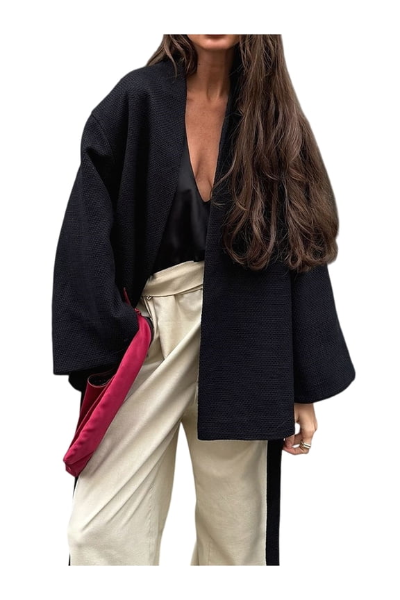 Women'S Elegant Shawl Wraps Open Front Poncho Sweater for Spring Fall Winter Black S