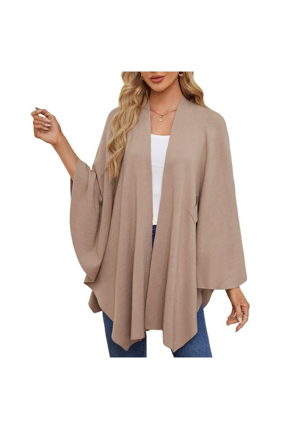 Women'S Elegant Shawl Wraps Soft Open Front Poncho Sweater for Spring Fall Winter Camel One Size