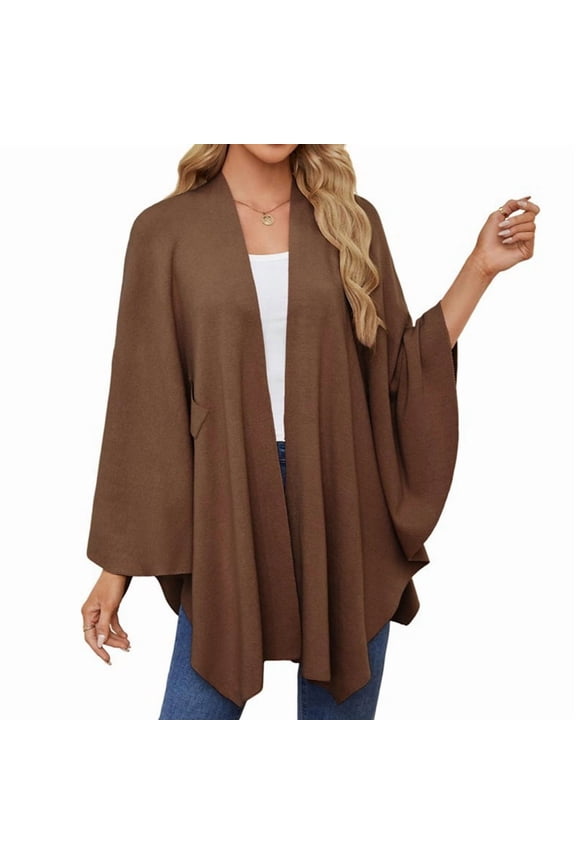 Women'S Elegant Shawl Wraps Soft Open Front Poncho Sweater for Spring Fall Winter Coffee One Size