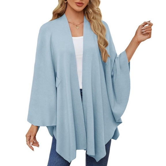 Women'S Elegant Shawl Wraps Soft Open Front Poncho Sweater for Spring Fall Winter Light Blue One Size