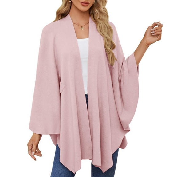Women'S Elegant Shawl Wraps Soft Open Front Poncho Sweater for Spring Fall Winter Pink One Size