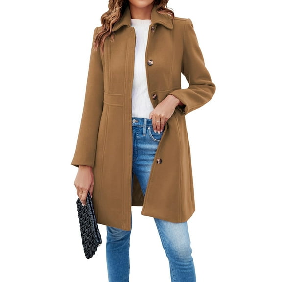 Women'S Elegant Single Breasted Coat Long Sleeve Mid Winter Overcoat Work Office Pea Coats Brown S