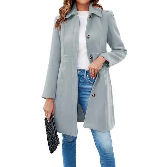 Women'S Elegant Single Breasted Coat Long Sleeve Mid Winter Overcoat Work Office Pea Coats Gray XL