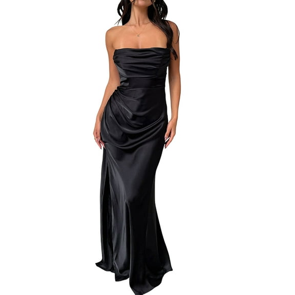 Women'S Elegant Sleeveless Off Shoulder Bodycon Long Formal Party Evening Dress Black S