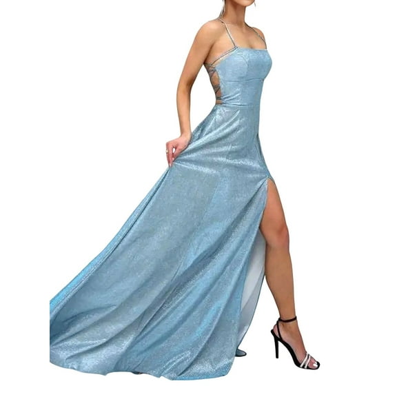 Women'S Elegant Sleeveless Off Shoulder Bodycon Long Formal Party Evening Dress Blue S