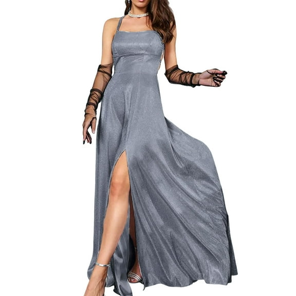 Women'S Elegant Sleeveless Off Shoulder Bodycon Long Formal Party Evening Dress Grey S