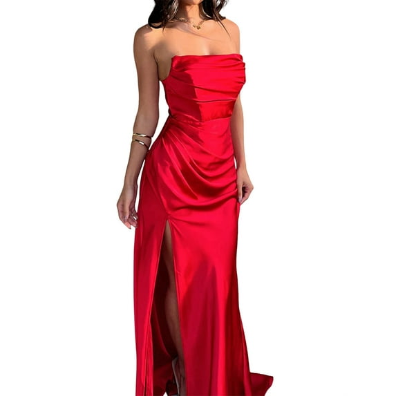 Women'S Elegant Sleeveless Off Shoulder Bodycon Long Formal Party Evening Dress Red M