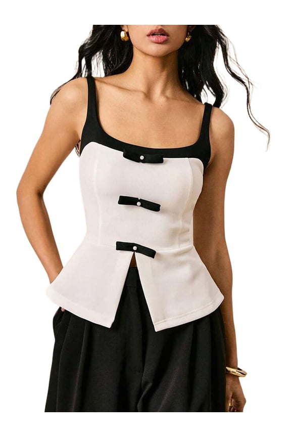 Women'S Elegant Sleeveless Tank Top Split Hem Flare Hem Camisole Trendy Clothes White S