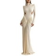 thumbnail image 1 of Women'S Elegant Slim-Fit Long Dress with High Neck, Long Sleeves & Pleated Backless Detail Light M, 1 of 9