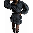 thumbnail image 1 of Women'S Elegant Two Piece Set Plaid Design with Ruffle Short Skirt High-End Office Outfit Dark Gray L, 1 of 9