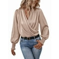 thumbnail image 1 of Women'S Elegant V-Neck with Lantern Sleeves Temperament Commuting Solid Color Shirt Top  XL, 1 of 7