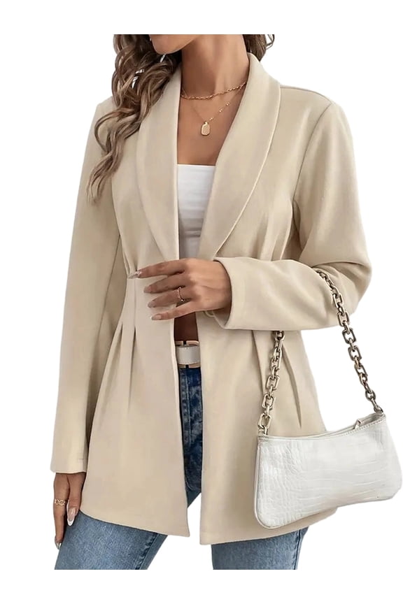 Women'S Elegant Wool Blend Blazer Tailored Slim Fit Jacket for Office Commute and Formal Occasions Apricot Color XL