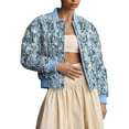 thumbnail image 1 of Women'S Embroidered Daisy Cropped Jacket Long Sleeve Quilted Puffer Jackets Padded Coat Outerwear Light Blue L, 1 of 9