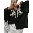 thumbnail image 1 of Women'S Embroidered Linen Shirts Button Up Sleeve V Neck Boho Blouse, 1 of 8