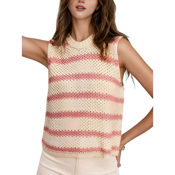 Women'S Europe and US Wind Loose Type Round Neck Halter Clip Striped Women'S Bottoming Shirt Sweater Pink L