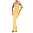 thumbnail image 1 of Women'S Evening Backless Straps Strap Stereoscopic Flower Halter Long Dresses Yellow L, 1 of 8