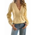 thumbnail image 1 of Women'S Fall Cardigan Sweater Fashion Trend Long Sleeve Top Casual Jacket Vacation Button Sweater Light Yellow L, 1 of 6