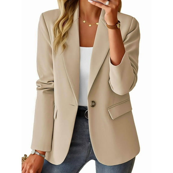 Women'S Fall Casual Blazer - Fully Lined Lightweights Button Lapel Collar Slim Fashion with Pocket Apricot XL