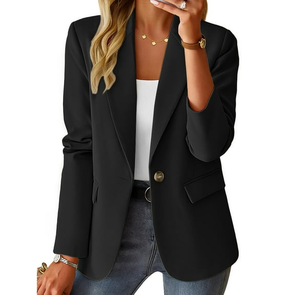 Women'S Fall Casual Blazer - Fully Lined Lightweights Button Lapel Collar Slim Fashion with Pocket Black XL