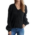 thumbnail image 1 of Women'S Fall Fashion Button Down Cardigan Sweater Loose Casual Cable Knit Sweater Coat Black L, 1 of 7