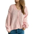 thumbnail image 1 of Women'S Fall Fashion Button Down Cardigan Sweater Loose Casual Cable Knit Sweater Coat Pink M, 1 of 9