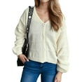 thumbnail image 1 of Women'S Fall Fashion Button Down Cardigan Sweater Loose Casual Cable Knit Sweater Coat White M, 1 of 9