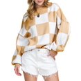 thumbnail image 1 of Women'S Fall Fashion Crew Neck Long Sleeve Lattice Ribbed Knit Loose Pullover Sweater Tops Khaki XL, 1 of 9