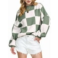thumbnail image 1 of Women'S Fall Fashion Crew Neck Long Sleeve Lattice Ribbed Knit Loose Pullover Sweater Tops Light Green M, 1 of 9