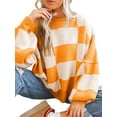 thumbnail image 1 of Women'S Fall Fashion Crew Neck Long Sleeve Lattice Ribbed Knit Loose Pullover Sweater Tops Orange S, 1 of 9