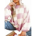 thumbnail image 1 of Women'S Fall Fashion Crew Neck Long Sleeve Lattice Ribbed Knit Loose Pullover Sweater Tops Pink M, 1 of 9
