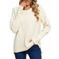 thumbnail image 1 of Women'S Fall Fashion Crew Neck Ribbed Knit Pullover Sweater Loose Side Split Batwing Long Sleeve Sweaters Cream White M, 1 of 7