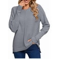 thumbnail image 1 of Women'S Fall Fashion Crew Neck Ribbed Knit Pullover Sweater Loose Side Split Batwing Long Sleeve Sweaters Grey S, 1 of 7